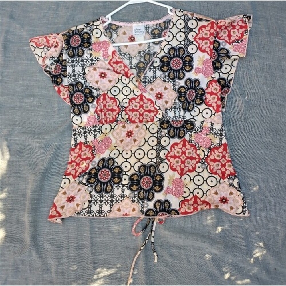 Giorgio Fiorline Crossover Tie Back Butterfly Sleeve Babydoll Floral Blo…